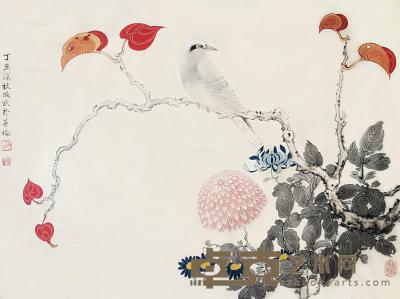  1947年作 花鸟图 绢本设色 46×54cm