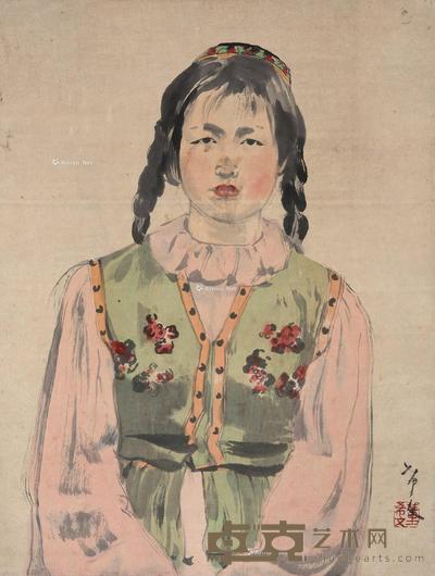  哈萨克族少女 立轴 设色纸本 49.5×37.5cm
