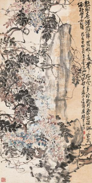  1929年作 紫藤 立轴 设色纸本
