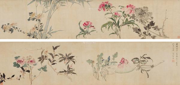  花果图 卷 设色绢本