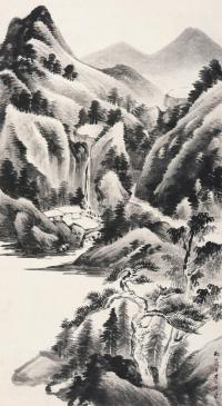  1936年作 松溪悬瀑图 立轴 水墨纸本