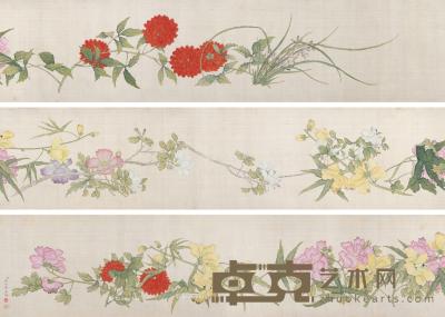  花卉 卷 设色绢本 32.5×426cm