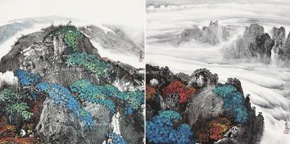  山水 镜片 设色纸本