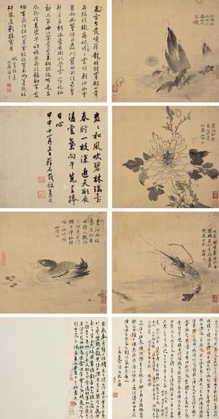  花卉动物 册 （四开） 水墨绢本