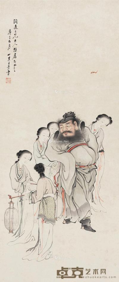  1870年作 锺馗接福图 立轴 设色纸本 96×40.5cm