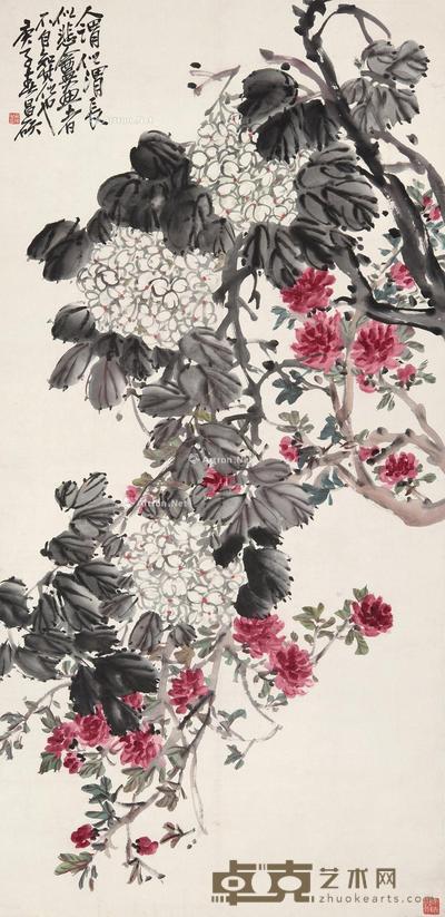  1922年作 花卉 立轴 设色纸本 126×62cm