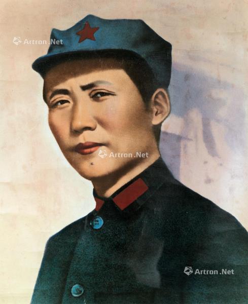  1936年作 毛泽东 八角帽 照片 镜框 银盐纸基
