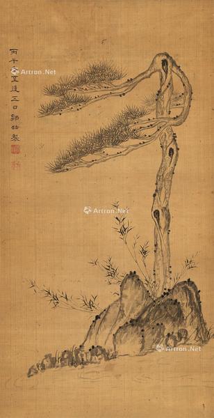  三清图 立轴 水墨绢本