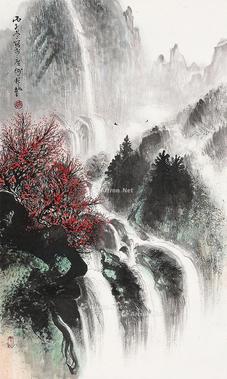  山水 镜片 设色纸本