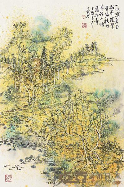 2017年作 一水泻寒玉 纸本设色 68×45cm