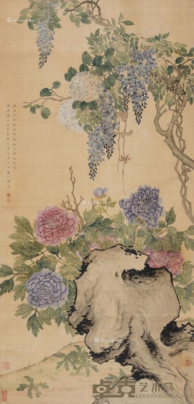  花卉 立轴 设色绢本 140×67.5cm
