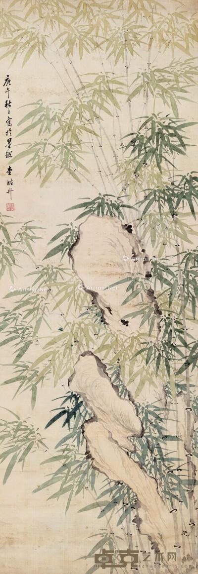  1690年作 竹石图 立轴 设色绢本 195×67cm