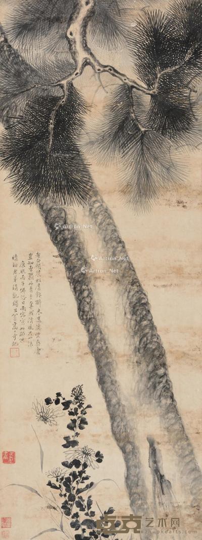  1696年作 松菊犹存 立轴 水墨纸本 98×36cm