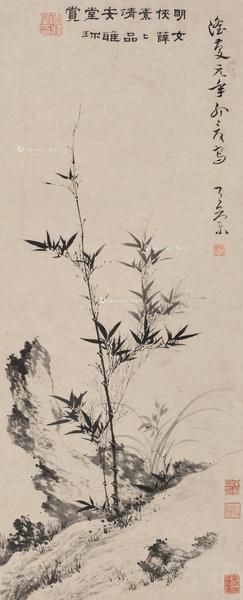  竹石图 立轴 水墨纸本
