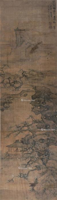  1654年作 梅岩诗思 镜心 设色绢本