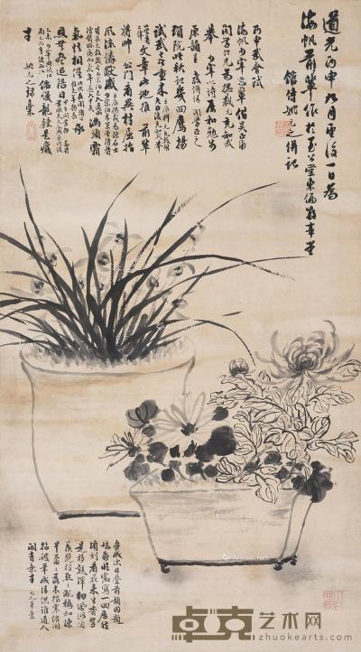  1836年作 兰菊图 立轴 水墨纸本 79.5×44cm