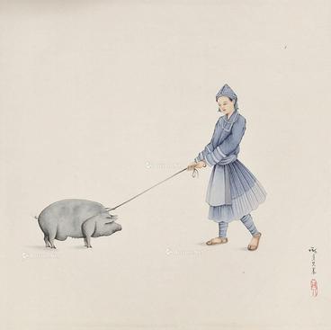  农家少女 立轴 设色纸本