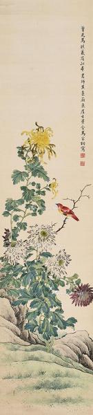  菊花 立轴 设色绢本