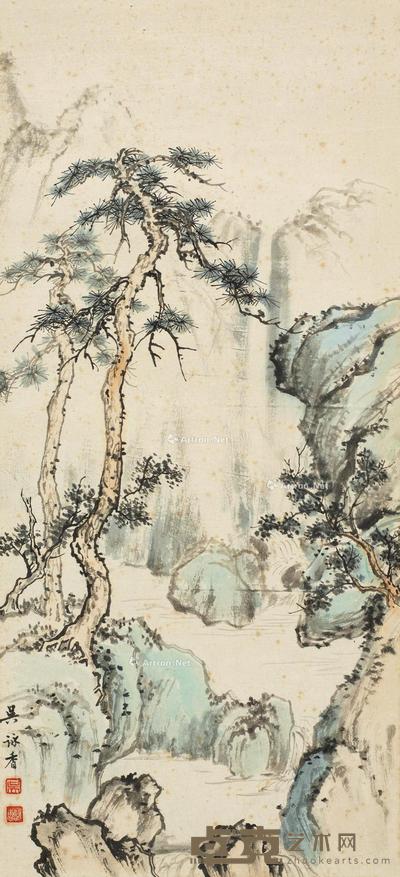  山中行 镜片 设色纸本 59×27cm