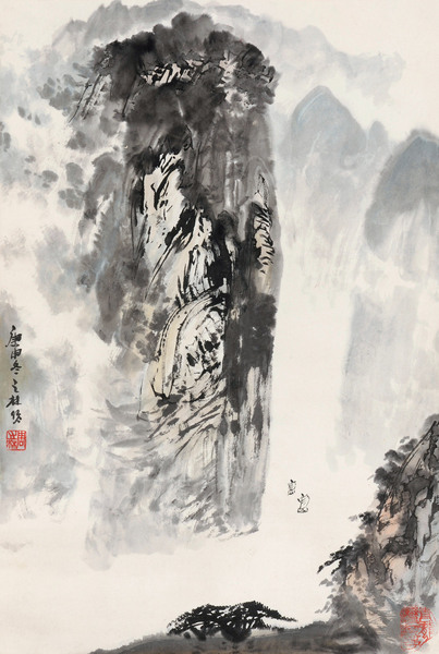  峡江帆影 立轴 设色纸本