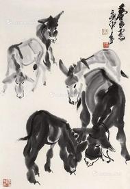  毛驴图 镜片 纸本