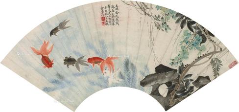  1921年作 玉鳞金尾鱼 镜框 设色纸本