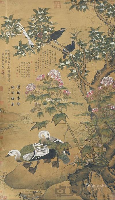 花鸟 立轴 绢本 173×99cm
