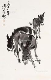  三驴图 立轴 纸本