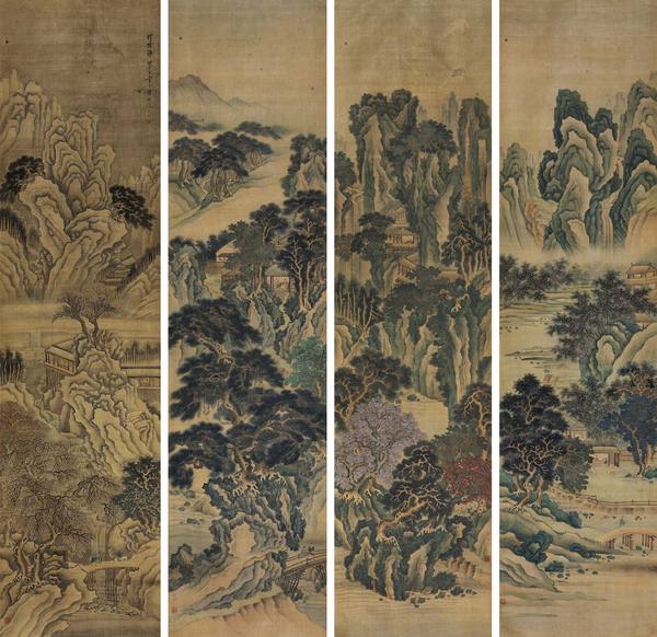  春夏秋冬山水四屏 立轴 设色绢本