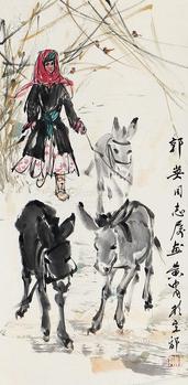  赶驴图 立轴 纸本