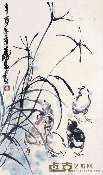小鸡 立轴 纸本 66×39cm