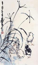  小鸡 立轴 纸本