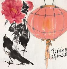  喜鹊闹春 镜片 纸本