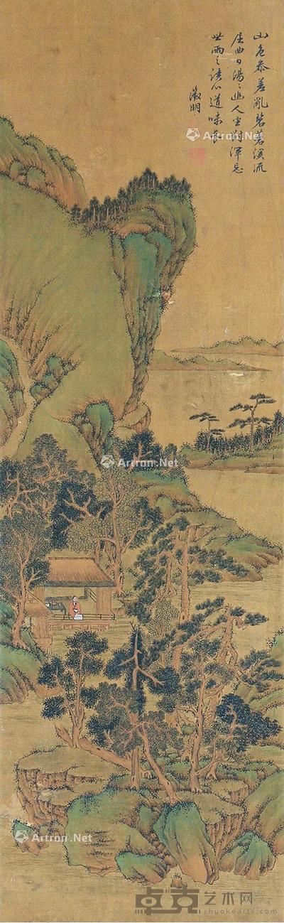 青绿山水 立轴 绢本 64×19cm