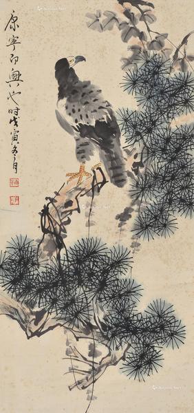  戊寅 1998年作 松鹰图 立轴 设色纸本