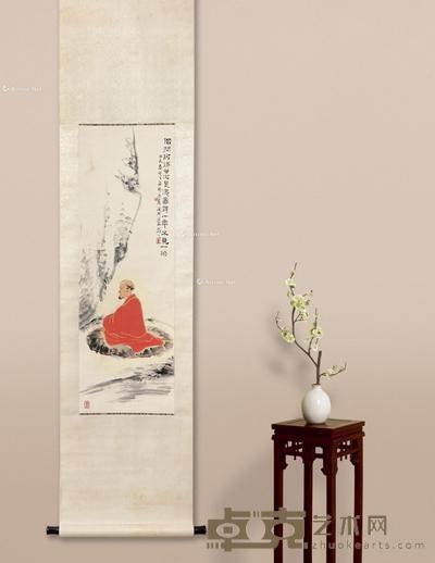 1943年作 达摩面壁 立轴 设色纸本 98.5×32.5cm