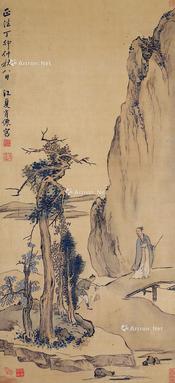  山水人物 立轴 绢本