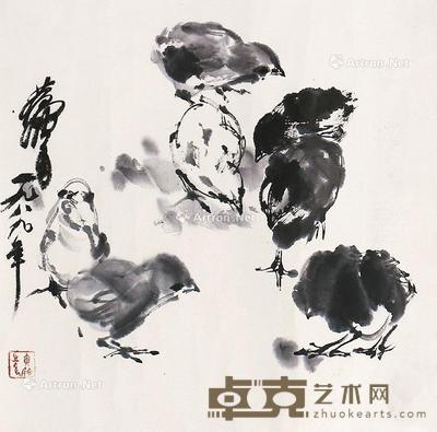 雏鸡图 镜片 纸本 33×33cm