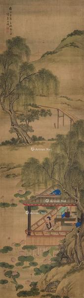  1727年作 高士赏荷图 立轴 设色绢本