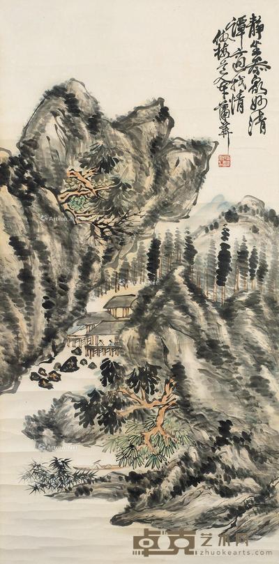  清谭参泉 立轴 设色纸本 132×64cm