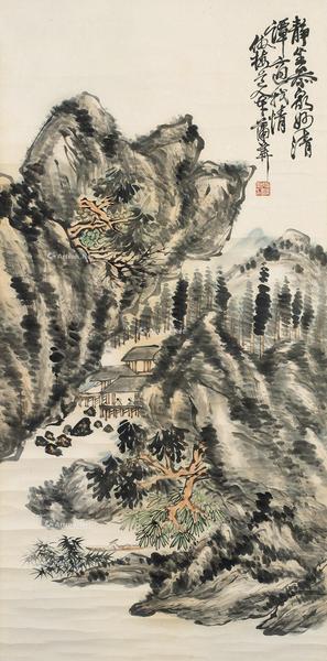  清谭参泉 立轴 设色纸本
