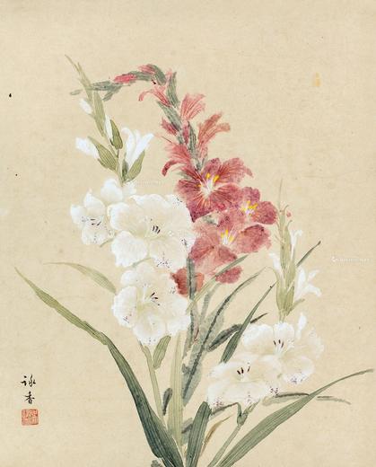  花卉 镜片 设色纸本