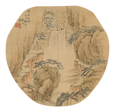  松亭飞瀑 镜心 设色绢本