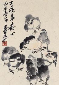  小鸡 镜片 纸本