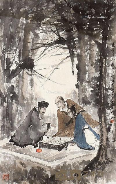  对弈图 立轴 纸本 70×45cm