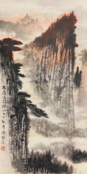  1977年作 黄山小景 立轴 设色纸本
