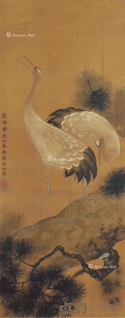  松鹤延年 立轴 绢本 89×35cm