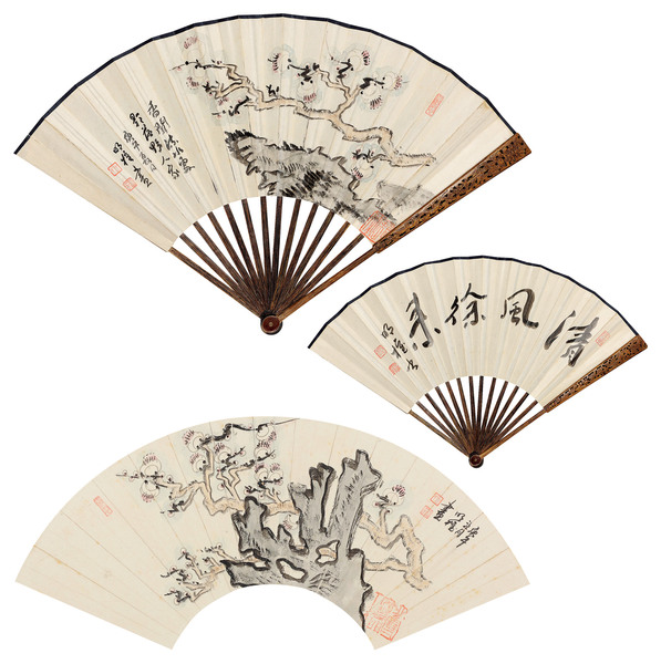  成扇及扇面 （一组二件） 扇面 设色纸本