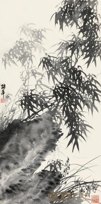  竹石图 立轴 水墨纸本 131.5×65cm