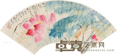  丙戌（1946）年作 水殿荷香 扇片连框 设色纸本 19×51cm